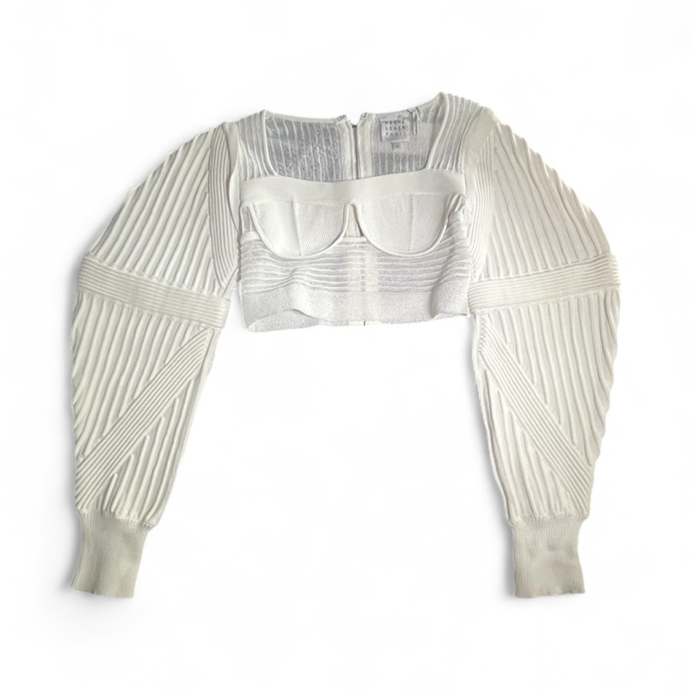 Herve Leger White Knit Bustier Textured Top NWT Size XS